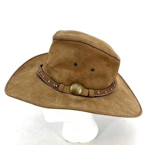 Bullhide Men's L Western Cowboy Hat Genuine Leather Tan Buckle Outback Outdoor